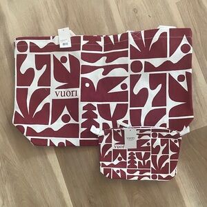 NWT Vuori Canvas Burgundy and White Tote Set